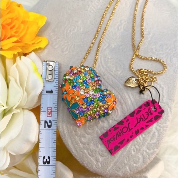 Enamel & Multi Gemstone Heart Pendant Necklace NEW! - Picture 3 of 4